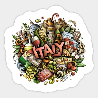 Italy detailed lettering cartoon illustration Sticker